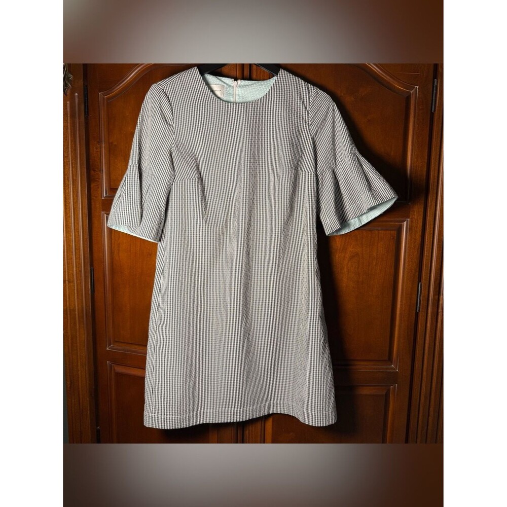 Donna Morgan Bell Sleeve Shift Mini Dress Black/White Striped Size 6